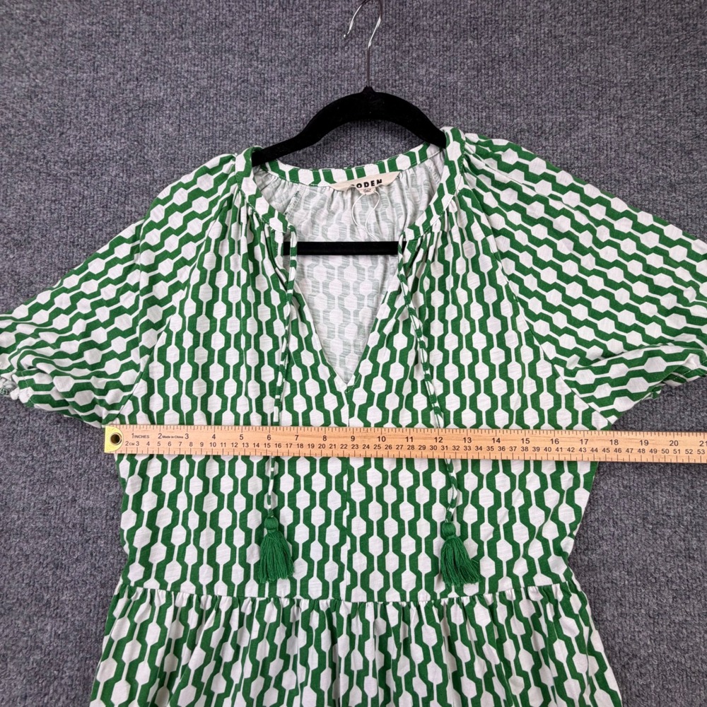 Boden NWOT Green Geometric Tiered Midi Dress US 10L Pockets Vacation - Picture 5 of 10